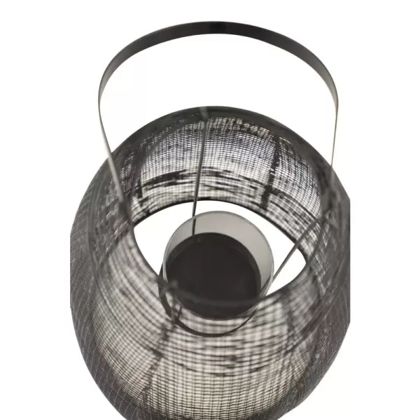 LITTON LANE Large Round Black Mesh Metal Lantern Candle Holder with Handle