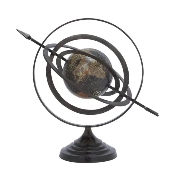 LITTON LANE Modern Black Globe and Armillary Sphere with Spear Finials