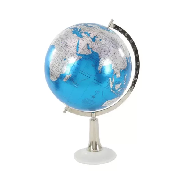 LITTON LANE 20 in. x 13 in. Modern Decorative Globe in Blue and Silver