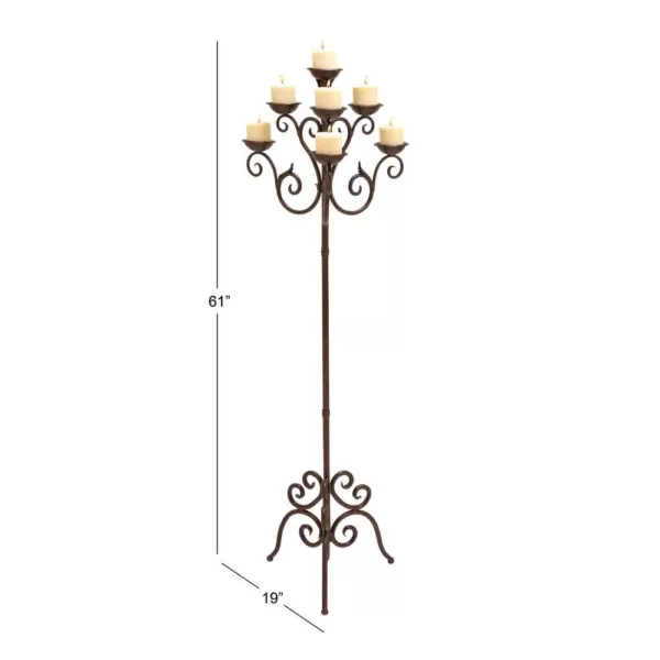 LITTON LANE 61 in. Brown Iron Scroll Design 7-Light Candelabra