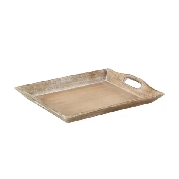 LITTON LANE Distressed Brown Decorative Wooden Trays (Set of 2)