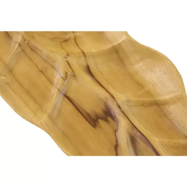 LITTON LANE Large Rustic Leaf-Shaped Natural Teak Wood Serving Trays (Set of 3)