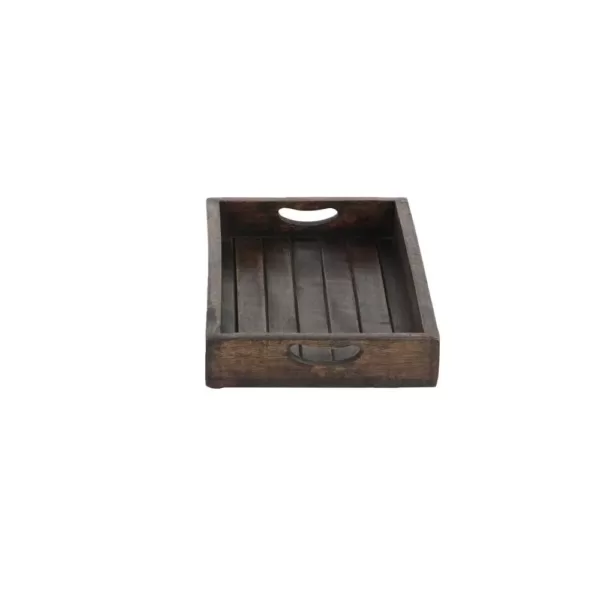 LITTON LANE Farmhouse Mahogany-Finished Decorative Slat Trays (Set of 3)