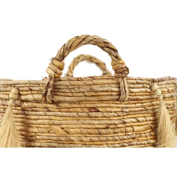 LITTON LANE Oval Silk Wood and Banana Leaf Storage Wicker Baskets with Handles (Set of 3)