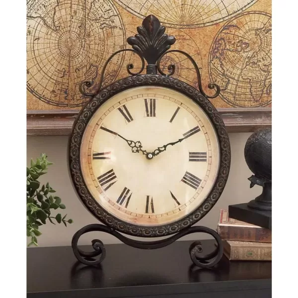 LITTON LANE 17 in. x 11 in. Round Iron Table Clock