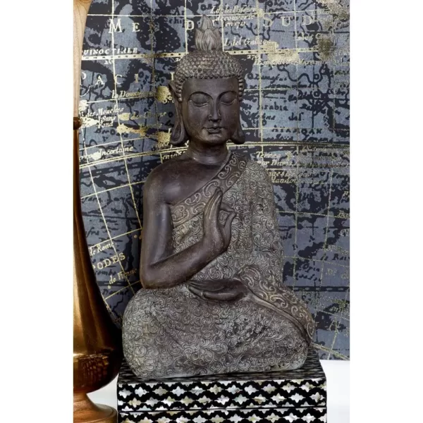 LITTON LANE Polystone Meditating Thai Buddha Sculpture