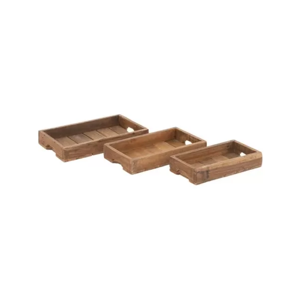 LITTON LANE Farmhouse Brown Decorative Wooden Trays (Set of 3)