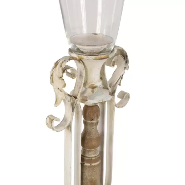 LITTON LANE Distressed White Wood, Glass and Metal Candle Holder