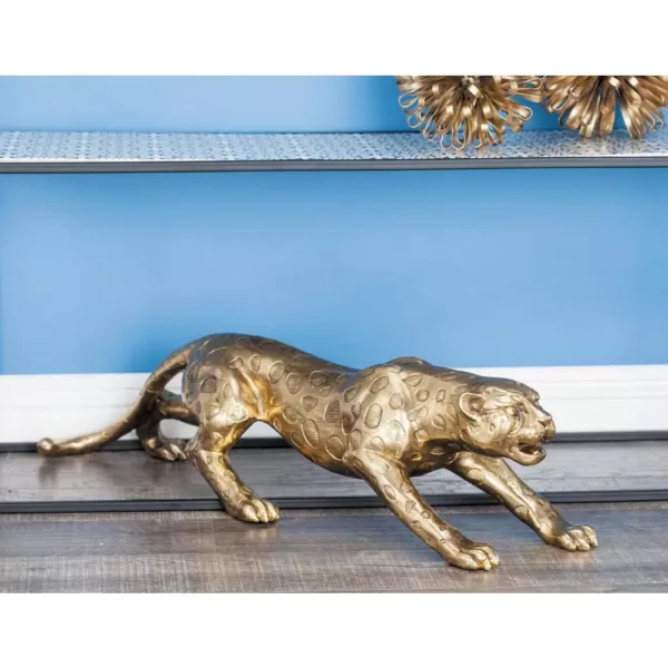 LITTON LANE 34 in. Wild Life Polystone Leopard Sculpture in Polished Gold