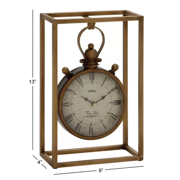 LITTON LANE 13 in. x 9 in. Round Iron Table Clock with Rectangular Iron Frame