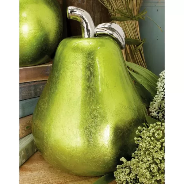 LITTON LANE Modern Emerald Green Ceramic Decorative Pear and Apple (Set of 2)