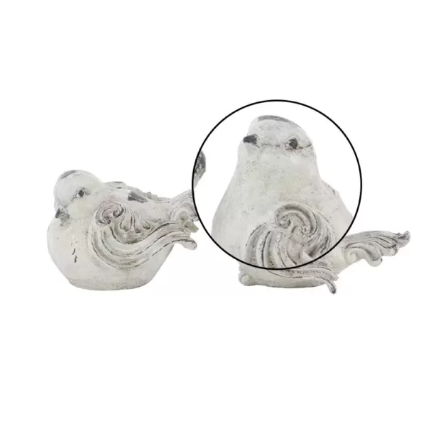 LITTON LANE 8 in. x 12 in. Decorative Birds Sculpture in Distressed White Polystone (Set of 2)