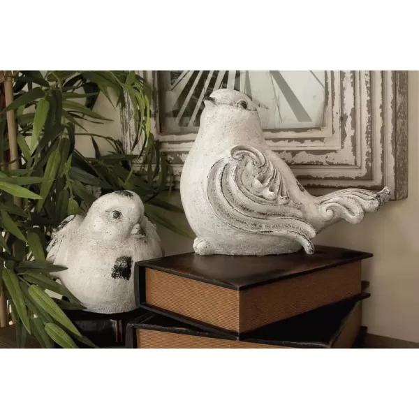 LITTON LANE 8 in. x 12 in. Decorative Birds Sculpture in Distressed White Polystone (Set of 2)