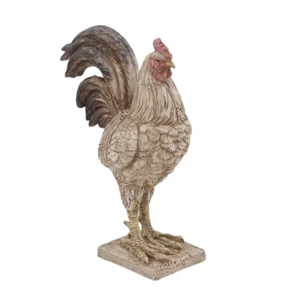 LITTON LANE Rooster Polystone Sculpture in Textured Beige