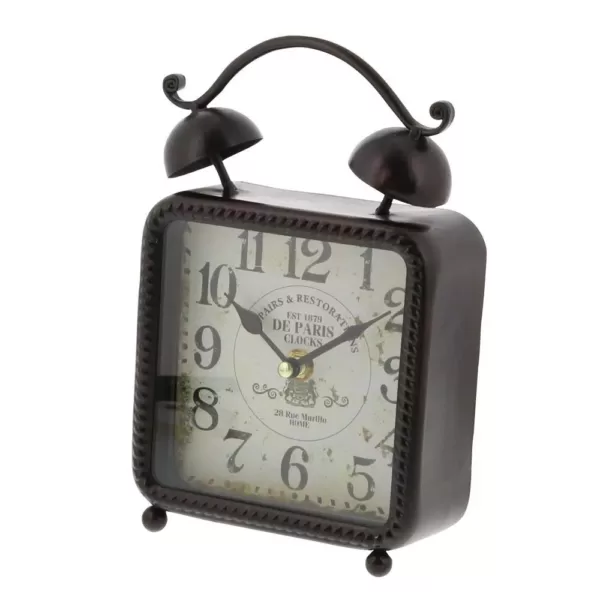 LITTON LANE 9 in. x 6 in. Square Iron Desk Clock (2-Pack)