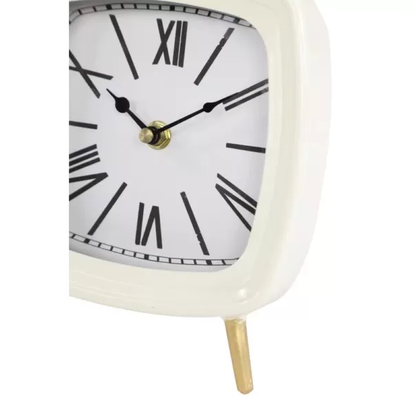 LITTON LANE Square Mauve, White and Blue Metal Table Clocks with Retractable Stands and Gold Feet (Set of 3)