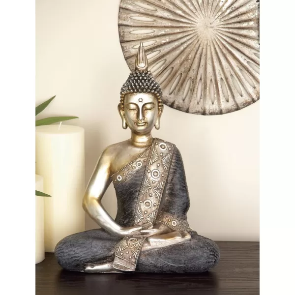 LITTON LANE 16 in. x 12 in. Decorative Sitting Buddha Sculpture in Colored Polystone