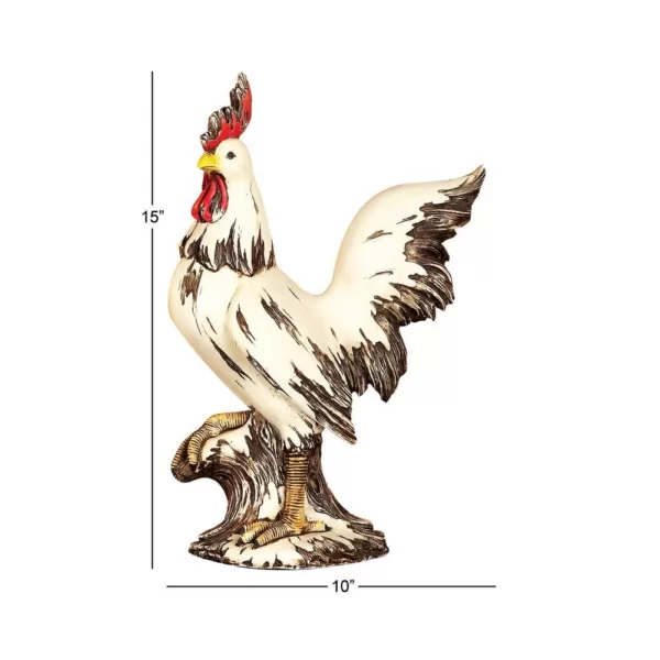 LITTON LANE 15 in. Rooster Decorative Sculpture in White, Red and Brown