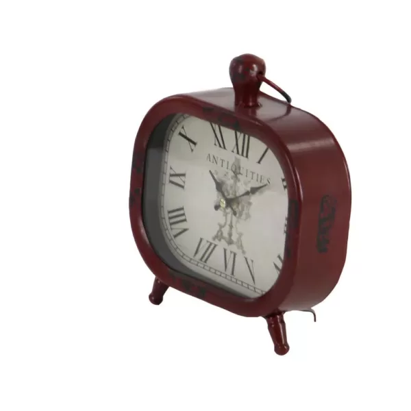 LITTON LANE Classic Rounded Rectangle Iron Table Clock in Distressed Red and Black or White (3-Pack)