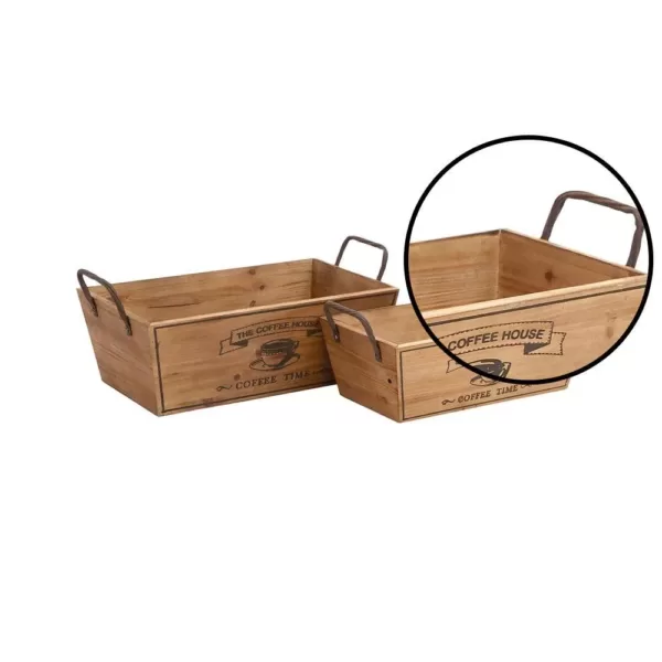 LITTON LANE Farmhouse Natural Brown Decorative Wine Trays (Set of 2)