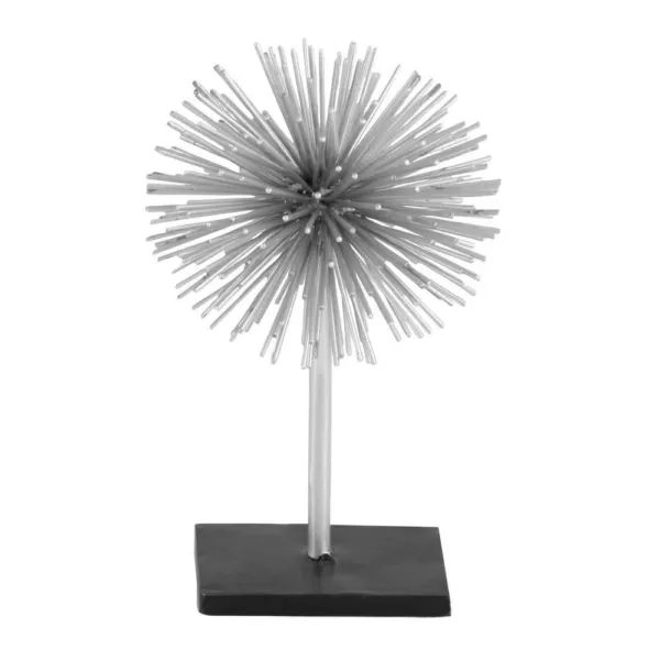 LITTON LANE Round Iron Metal Silver Starburst Sculptures with Stand (Set of 3)