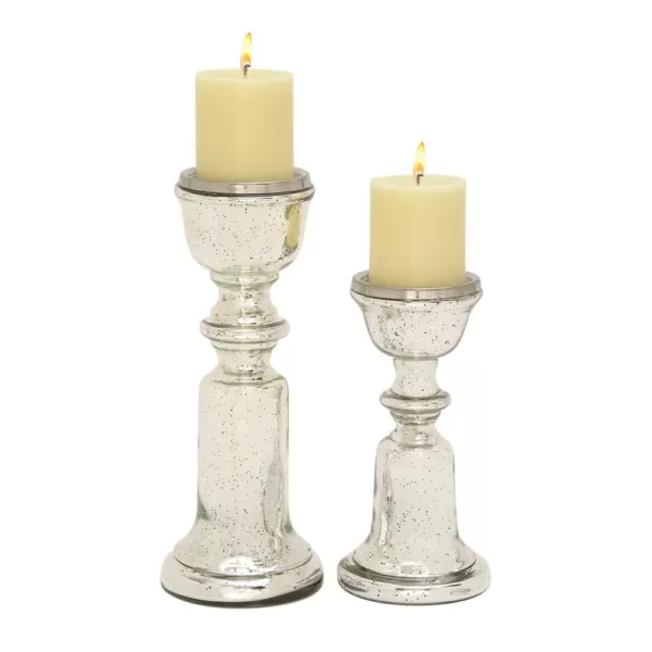 LITTON LANE Silver Glass Bell-shaped Base Candle Holders (Set of 2)