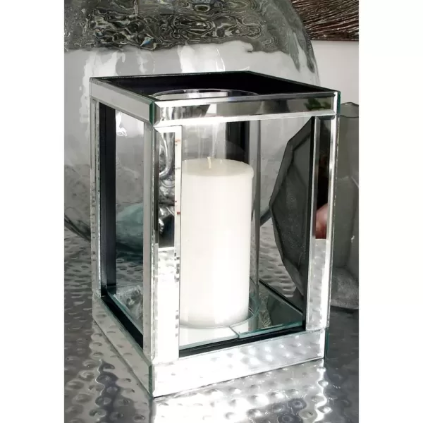 LITTON LANE 10 in. Silver Wood and Clear Glass Candle Holder