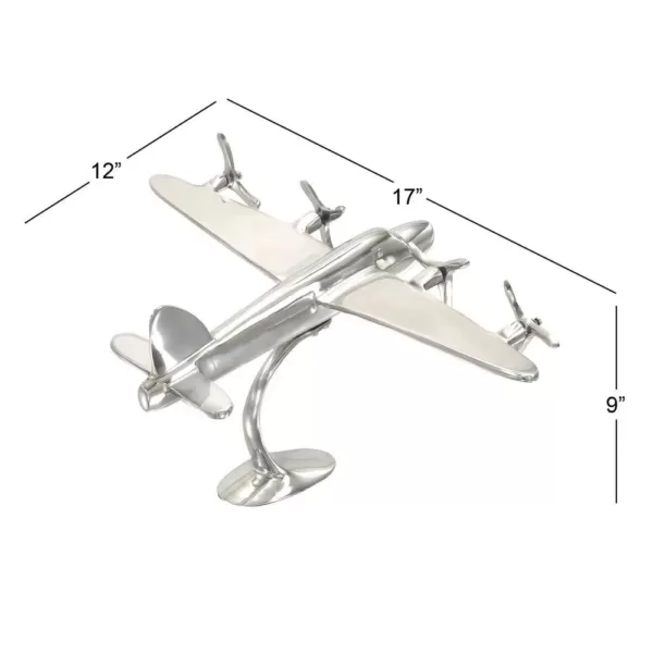 LITTON LANE 9 in. Vintage Propeller Airplane Decorative Sculpture in Polished Silver