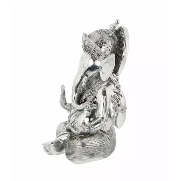 LITTON LANE 16 in. X 12 in. Antique Silver Sitting Ganesh Sculpture with Patterned Detailing