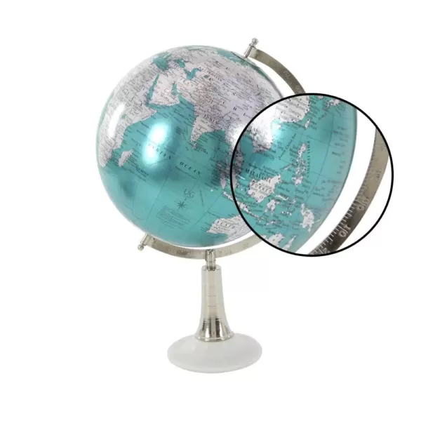 LITTON LANE 20 in. x 13 in. Modern Decorative Globe in Cyan and Silver