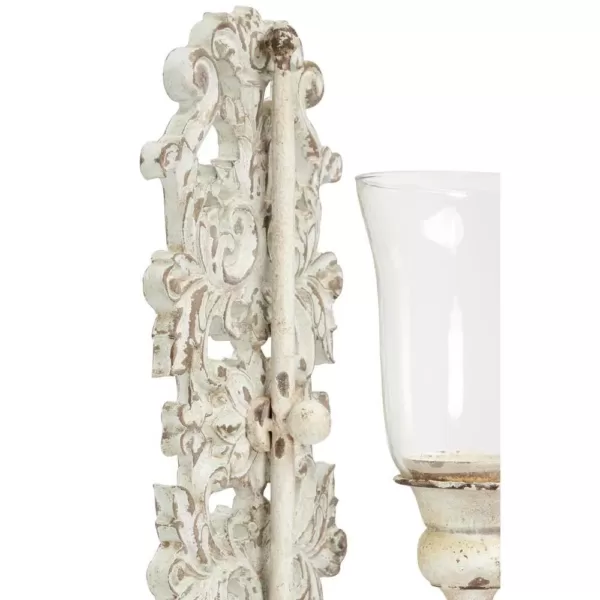 LITTON LANE Distressed White Acanthus Candle Sconce