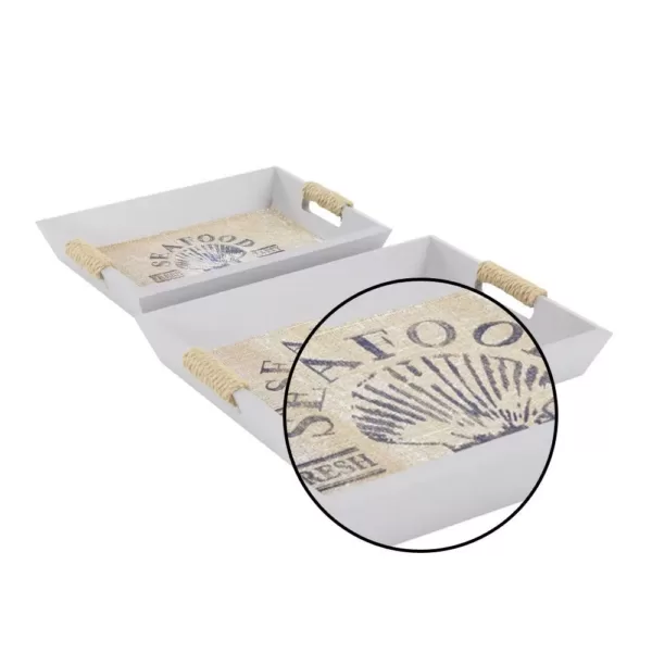 LITTON LANE Coastal Living Wooden "SEAFOOD"  White Decorative Trays (Set of 2)