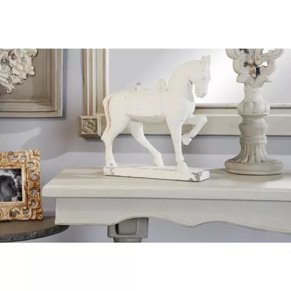 LITTON LANE Large Distressed White Horse Sculpture Shelf Decor