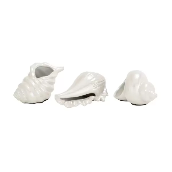 LITTON LANE Coastal Living White Ceramic Seashells (Set of 3)