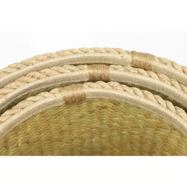 LITTON LANE Round Palm Leaf and Rope Storage Wicker Baskets with Handles (Set of 3)