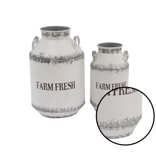 LITTON LANE White Iron Milk Cans with Handles (Set of 2)